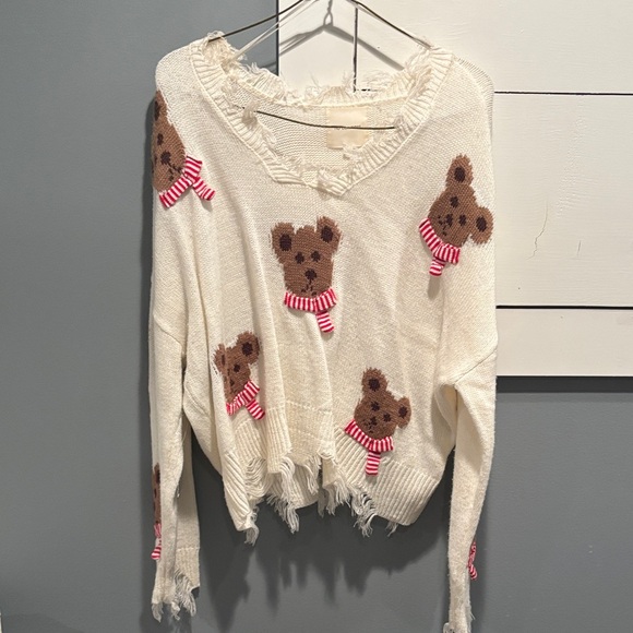 No Comment Sweaters - No Comment White Sweater with Frayed Edges